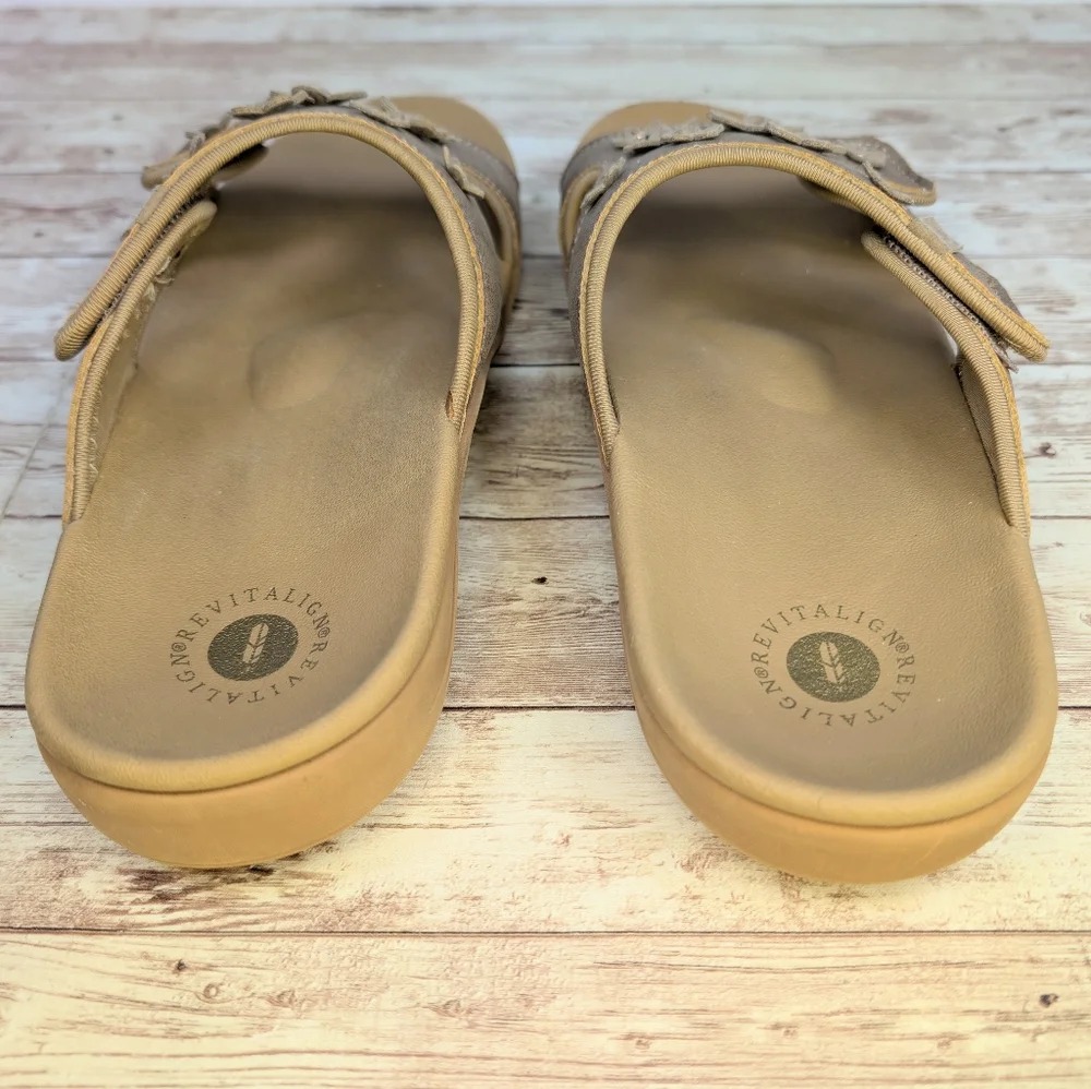 Revitalign Kholo Hampton "Bronze" Tan Velcro Strap Open Toe Slide Sandals 10 - Picture 8 of 13